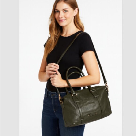 Cole Haan Gramercy Soft Dark Olive Leathe Satchel Handbag Shoulder Bag EUC $298 - Picture 1 of 15